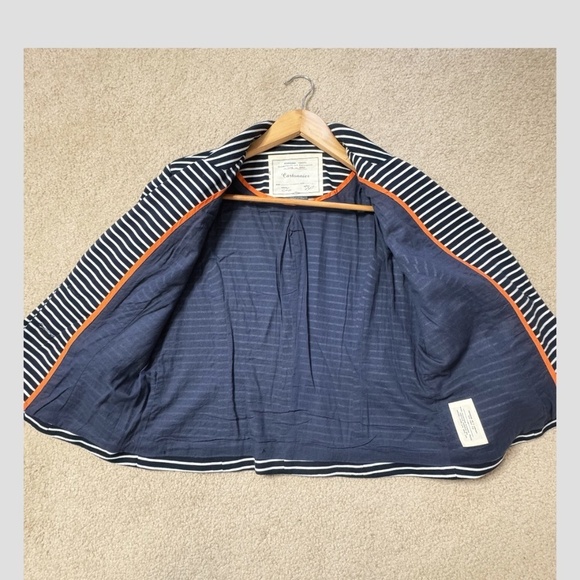 Anthropologie Cartonnier Blazer Navy White Stripe Nautical Two Button Front Sz M - Picture 7 of 14